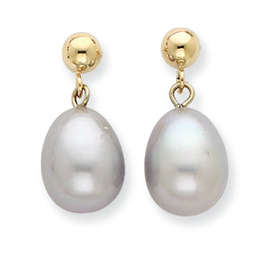 14K Gold 8-8.5mm Grey Freshwater Cultured Pearl Dangle Earrings