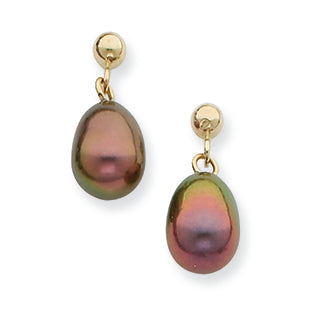 14K Gold 6-6.5mm Chocolate Freshwater Cultured Pearl Dangle Earrings