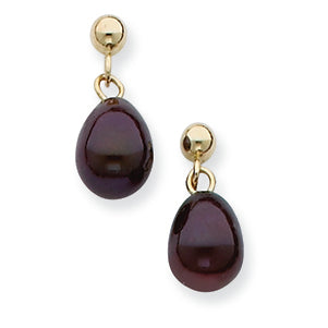 14K Gold 6-6.5mm Black Freshwater Cultured Pearl Dangle Earrings