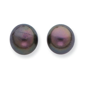 14K Gold 8-8.5mm Black Salt Water Cultured Pearl Stud Earrings