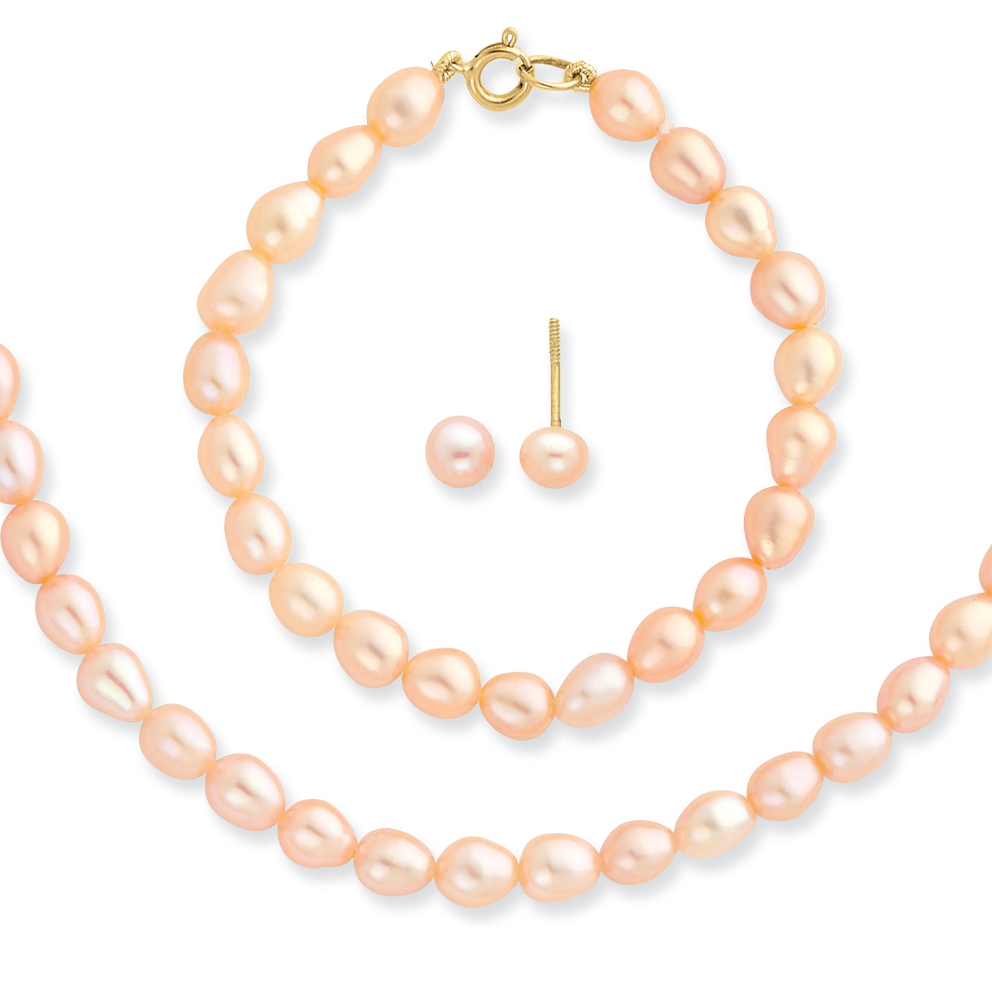 14K Gold Pink FW Cultured Pearl 14 in. Necklace, Bracelet & Earrings Set"