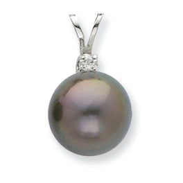 0.1 Carat 14K White Gold 10mm Salt Water Cult. Tahitian Pearl & Dia. Pendant