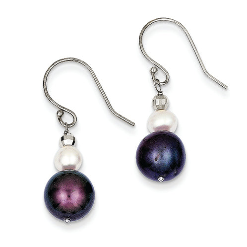 14K White Gold Fresh Water Cultured Pearl W/ Mirror Bead Earrings