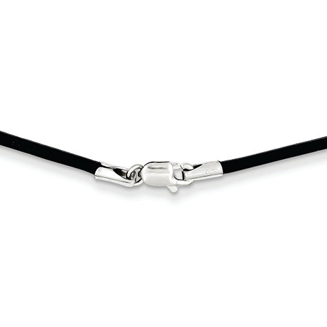 14K White Gold 1.5mm 20in Black Leather Cord Necklace 20 Inches