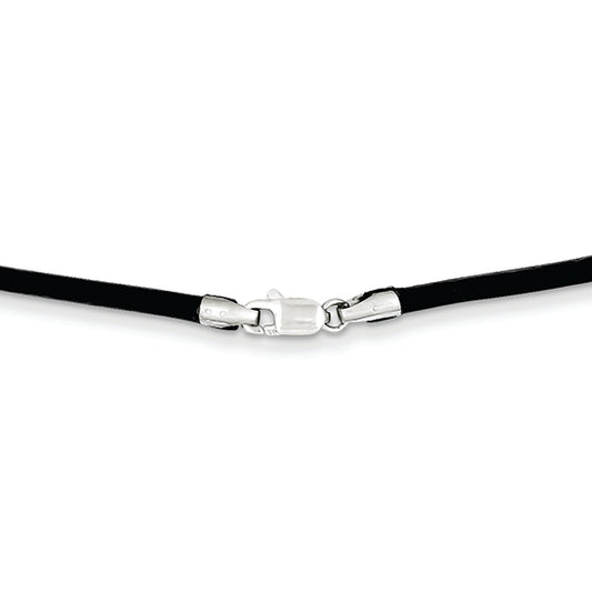 14K White Gold 2mm 18in Black Leather Cord Necklace 18 Inches