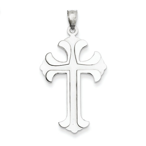 14K White Gold Fleur De Lis Cross Pendant