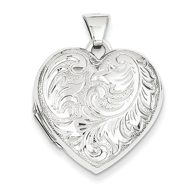 14K White Gold Domed Heart Locket