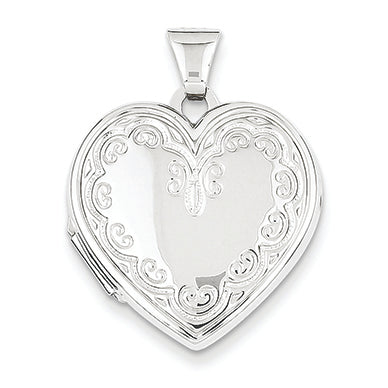 14K White Gold Heart Locket