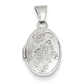 14K White Gold Polished Butterfly Oval Locket