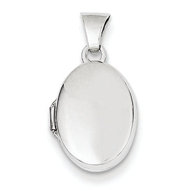 14K White Gold 13mm Oval Plain Assembled Locket