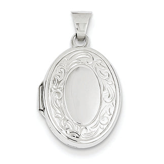 14K White Gold 17mm Oval Embossed Border Locket