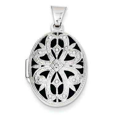 14K White Gold 21mm Oval w/Diamond Vintage Locket