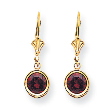 2.3 Carat 14K Gold 6mm Garnet leverback earring