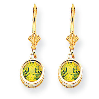 1.9 Carat 14K Gold 6mm Peridot leverback earring