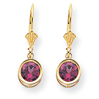2.3 Carat 14K Gold 6mm Rhodalite Garnet leverback earring