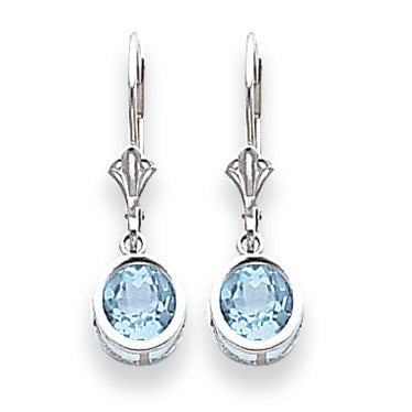 2.2 Carat 14K White Gold 6mm Blue Topaz leverback earring