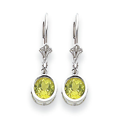 1.9 Carat 14K White Gold 6mm Peridot leverback earring