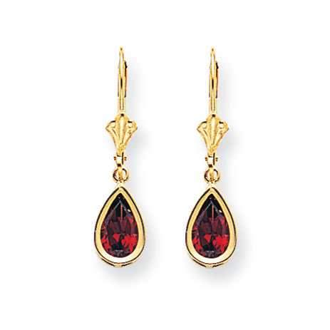 2.3 Carat 14K Gold 8x5mm Pear Garnet leverback earring