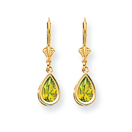 2 Carat 14K Gold 8x5mm Pear Peridot leverback earring
