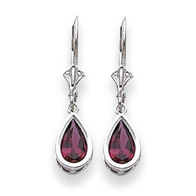 2.1 Carat 14K White Gold 8x5mm Pear Rhodalite Garnet leverback earring