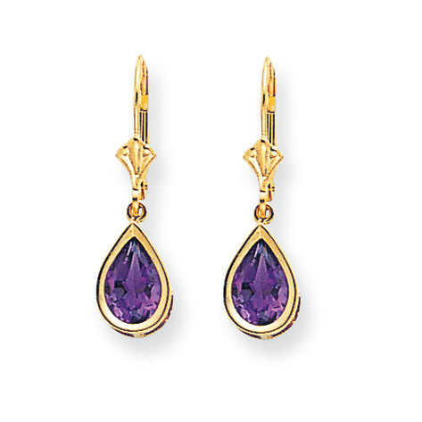 2.5 Carat 14K Gold 9x6mm Pear Amethyst leverback earring