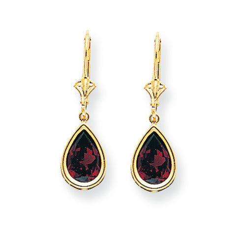 4.6 Carat 14K Gold 10x7mm Pear Garnet leverback earring