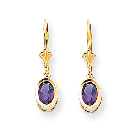 1.6 Carat 14K Gold 7x5mm Oval Amethyst leverback earring