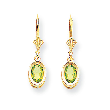 1.8 Carat 14K Gold 7x5mm Oval Peridot leverback earring