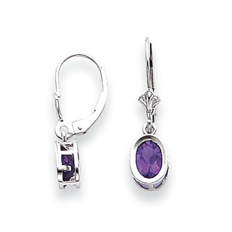 1.6 Carat 14K White Gold 7x5mm Oval Amethyst leverback earring