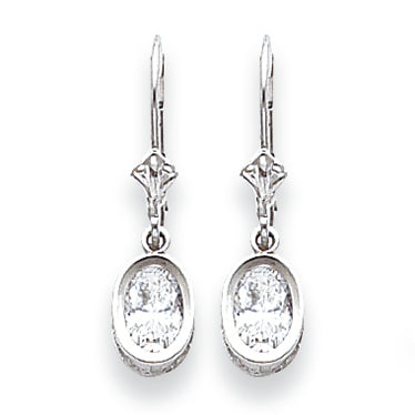 14K White Gold 7x5mm Oval Cubic Zirconia leverback earring