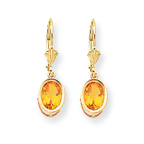 2.3 Carat 14K Gold 8x6mm Oval Citrine leverback earring