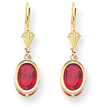 14K Gold 8x6mm Oval Created Ruby leverback earring