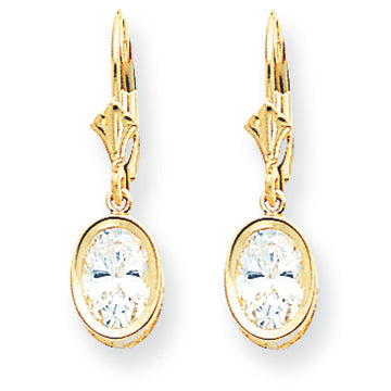 14K Gold 8x6mm Oval Cubic Zirconia leverback earring