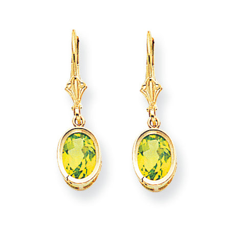 2.7 Carat 14K Gold 8x6mm Oval Peridot leverback earring
