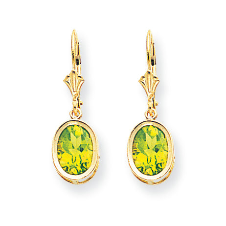 4.1 Carat 14K Gold 9x7mm Oval Peridot leverback earring