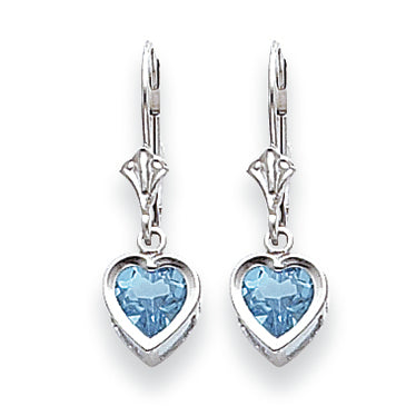 2.2 Carat 14K White Gold 6mm Heart Blue Topaz earring