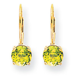 1.9 Carat 14K Gold 6mm Peridot leverback earring