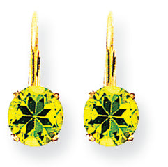 3 Carat 14K Gold 7mm Peridot leverback earring