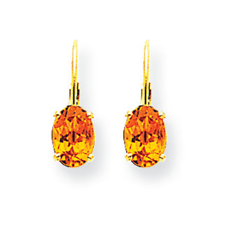 1.7 Carat 14K Gold 7x5mm Oval Citrine leverback earring