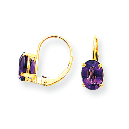 2.2 Carat 14K Gold 8x6mm Oval Amethyst leverback earring