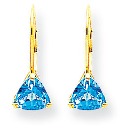 2 Carat 14K Gold 6mm Trillion Blue Topaz leverback earring