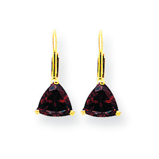2 Carat 14K Gold 6mm Trillion Garnet leverback earring