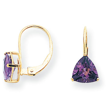 2.1 Carat 14K Gold 7mm Trillion Amethyst leverback earring