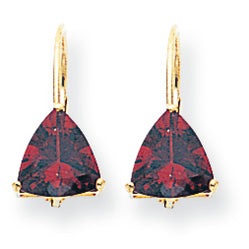 2.9 Carat 14K Gold 7mm Trillion Garnet leverback earring