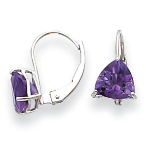 2.1 Carat 14K White Gold 7mm Trillion Amethyst leverback earring