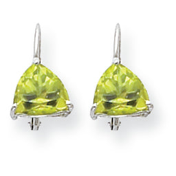 2.6 Carat 14K White Gold 7mm Trillion Peridot leverback earring