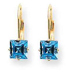 1.5 Carat 14K Gold 5mm Princess Cut Blue Topaz leverback earring