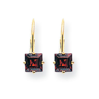 2 Carat 14K Gold 5mm Princess Cut Garnet leverback earring