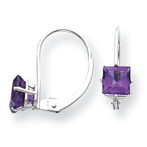 1.2 Carat 14K White Gold 5mm Princess Cut Amethyst leverback earring