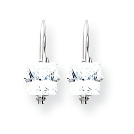 14K White Gold 5mm Princess Cut Cubic Zirconia leverback earring
